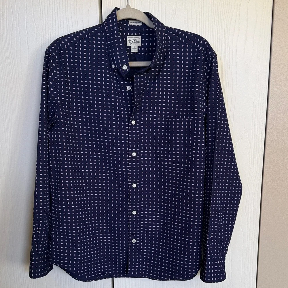 J. Crew Dark Blue and White Patterned Shirt